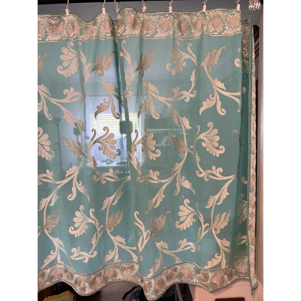 Indian Blue Silver Embroidery Resham Gotta Doppata Large Size 92 X 40